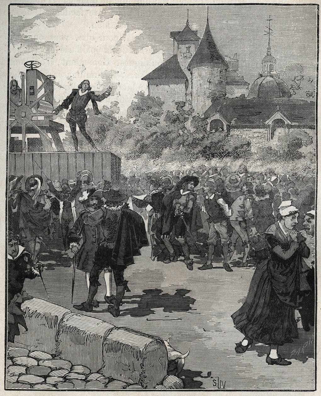 Expérience de frappe mécanique par Nicolas Briot (graveur du Royaume de France) (1579-1646) en 1616. Gravure de 1885 dans « Les arts et métiers illustrés » par Adolphe Bitard - Unknown artist