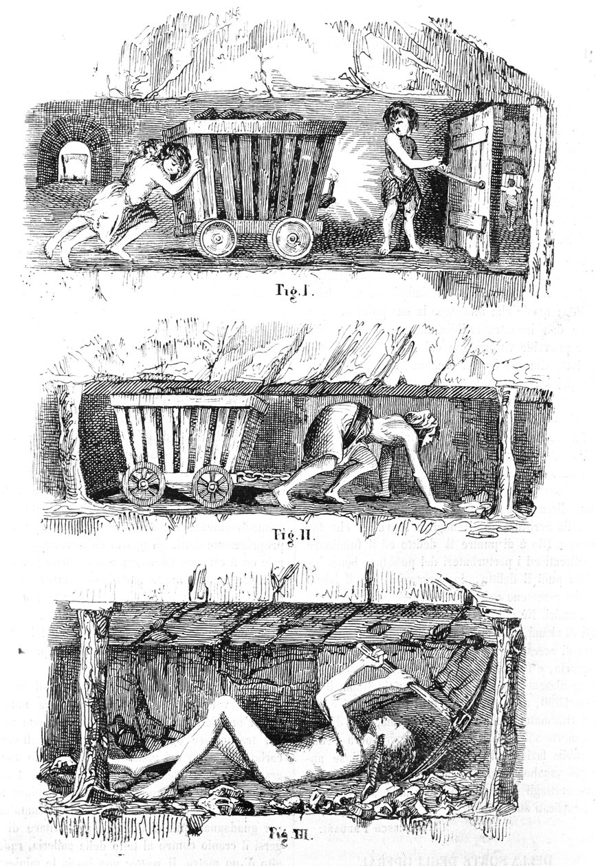 Exploitation du travail des enfants dans les mines de charbon anglaises - Unknown artist