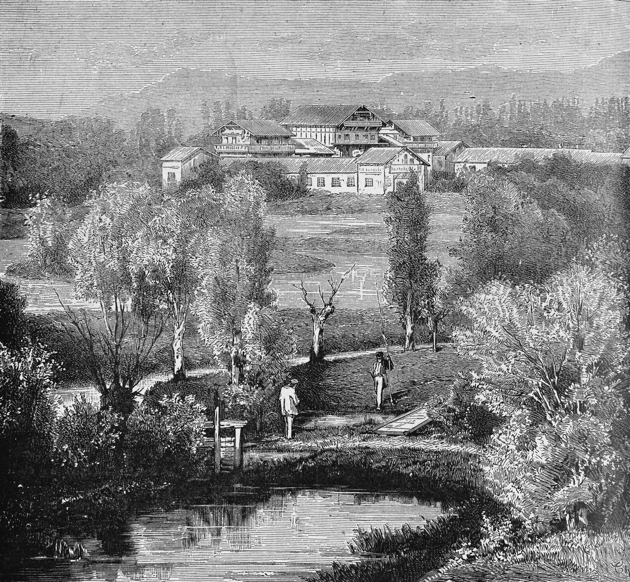 Vue extérieure de la pisciculture de Huningue. Dans "Album de la Science", Éditions Jouvet - Unknown artist