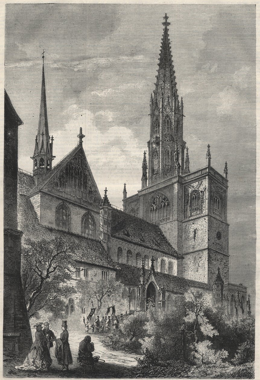 Vue extérieure de la cathédrale Notre-Dame de Constance, Allemagne. Gravure dans « L