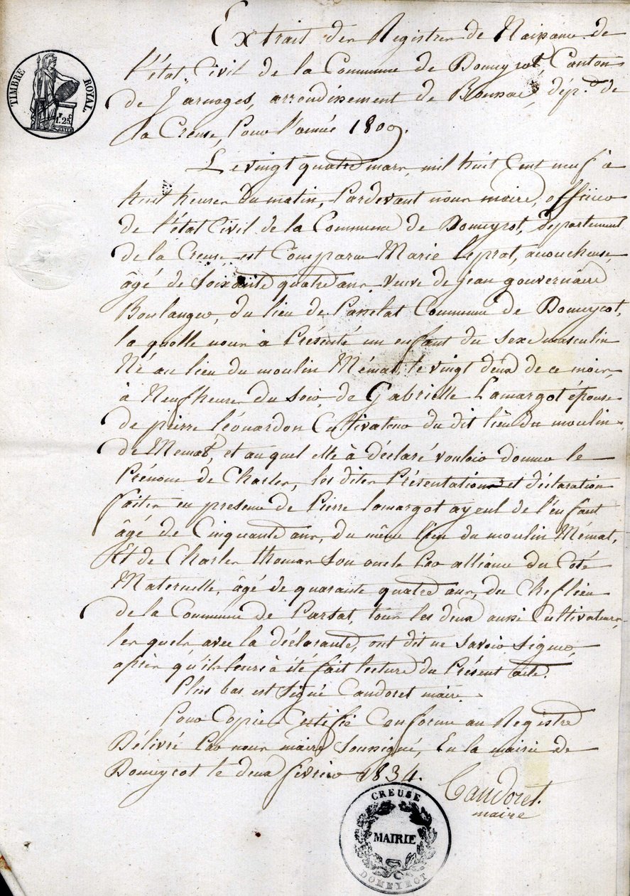 Extrait du registre de naissance de l