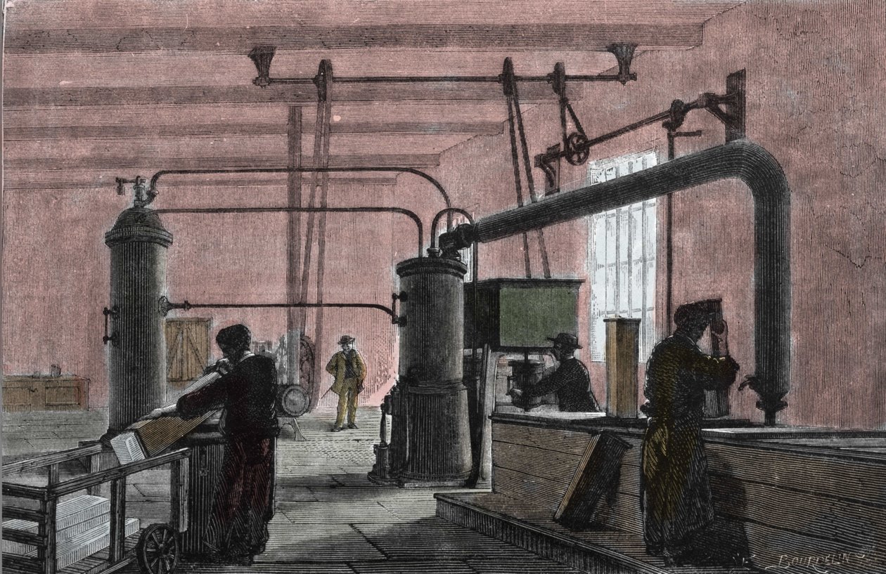 Usine de fabrication de glace avec le système de Ferdinand Carré. Gravure du 19ème siècle - Unknown artist