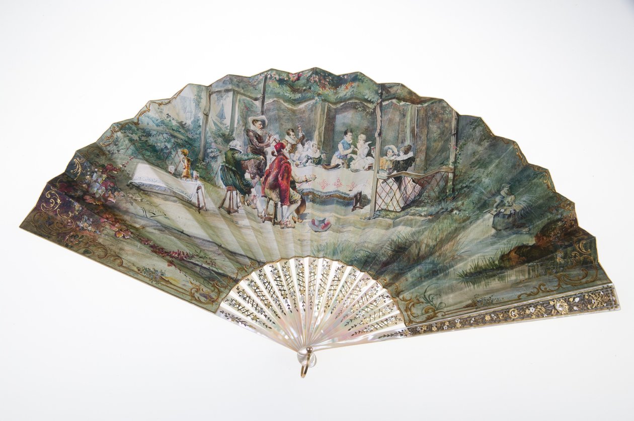 Éventail, c.1870, papier imprimé et peint, nacre, or, argent et cuivre, fabricant inconnu - Unknown artist
