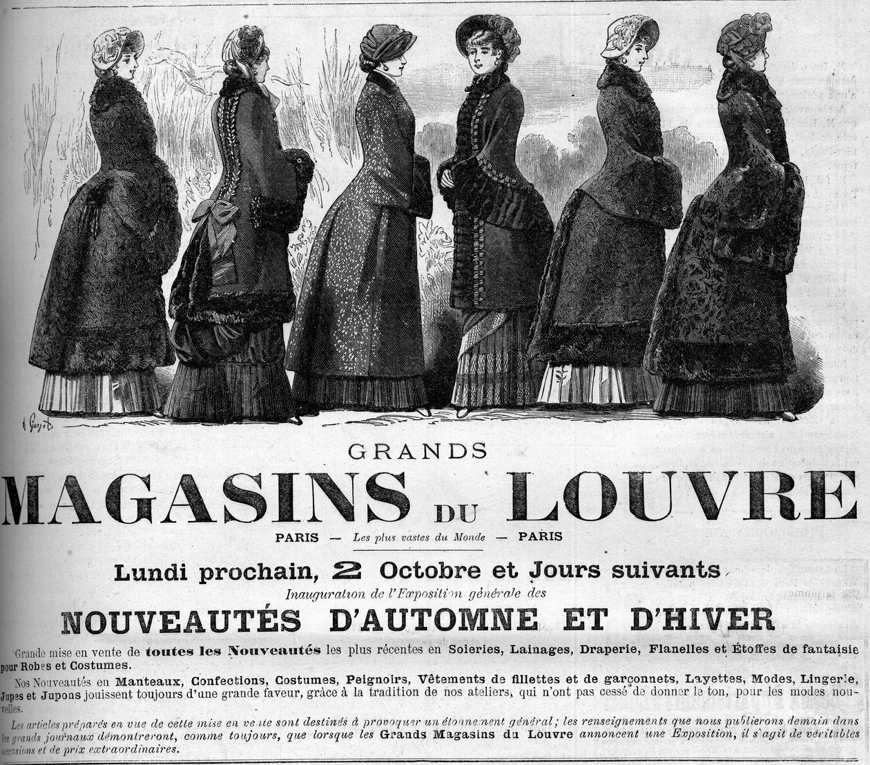Mode féminine du XIXe siècle : publicité pour les grands magasins du Louvre - Unknown artist