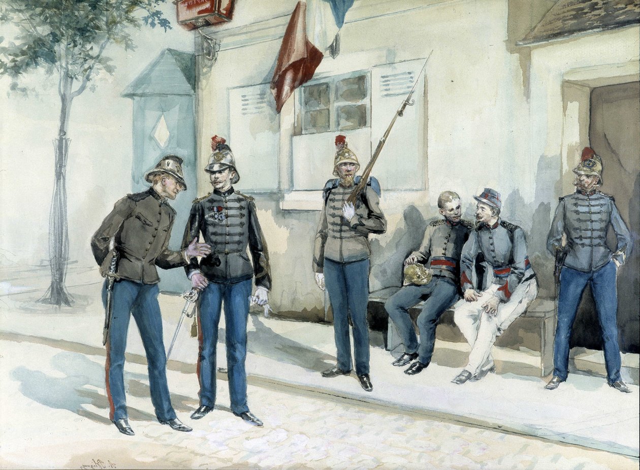 Pompiers devant leur caserne en 1870 - Unknown artist