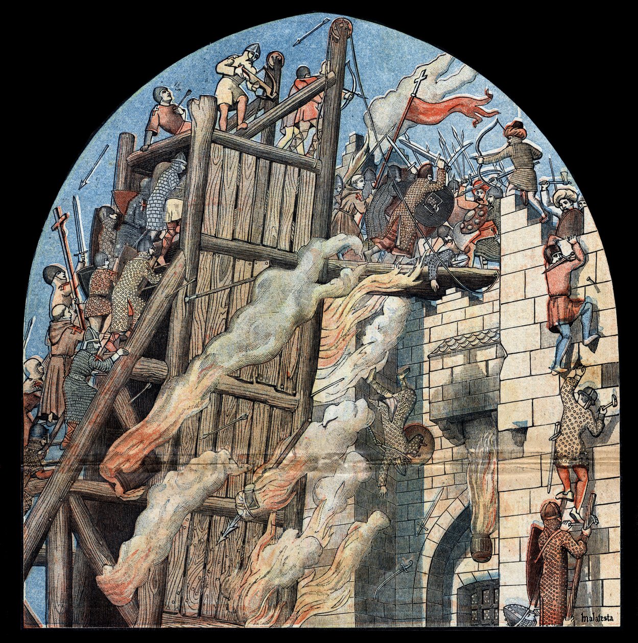 Première Croisade : le siège et la prise de Jérusalem par les croisés dirigés par Godefroy de Bouillon (1058-1100) en 1099. - Unknown artist