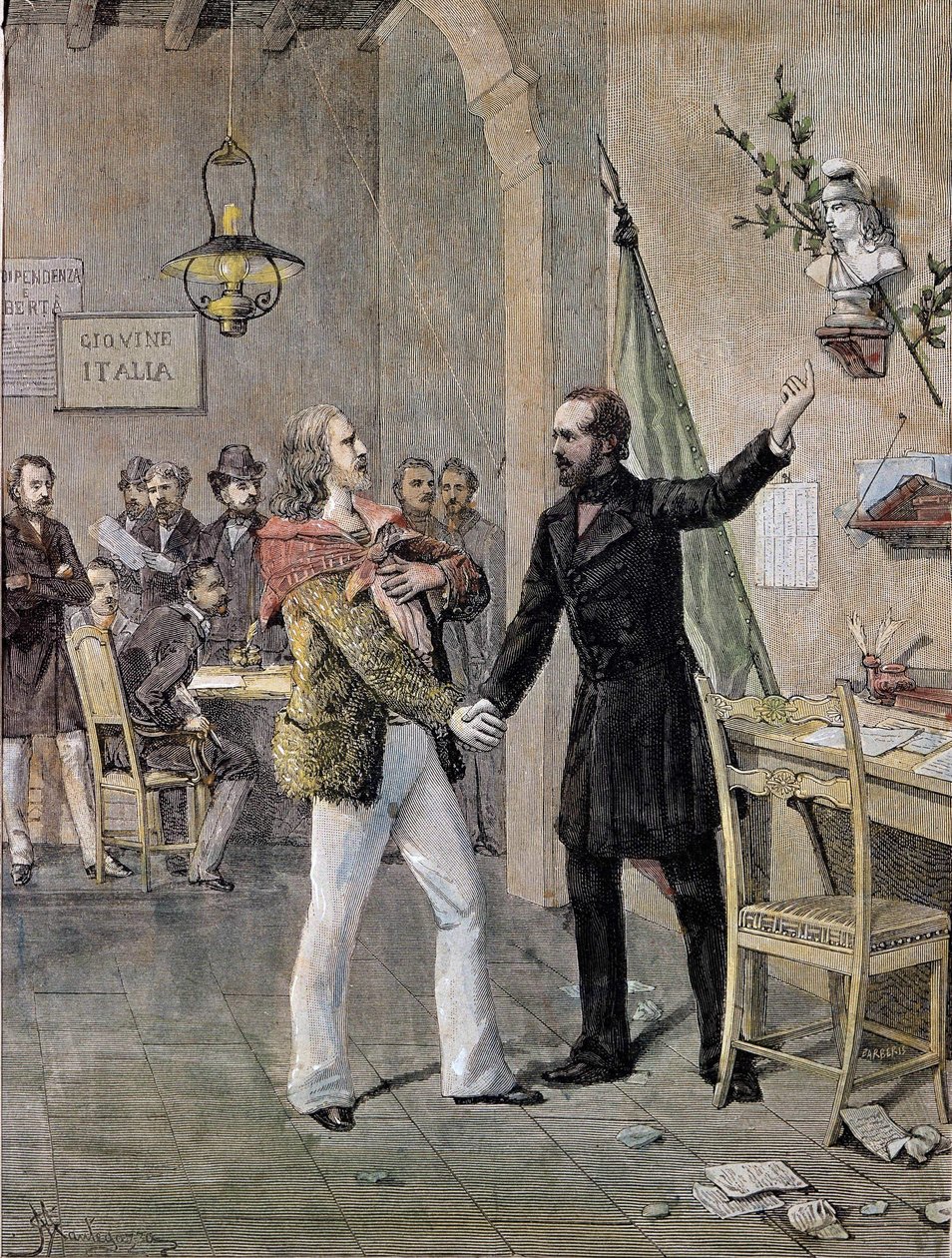 Première rencontre entre Giuseppe Garibaldi et Giuseppe Mazzini à Marseille en 1833 (gravure) - Unknown artist