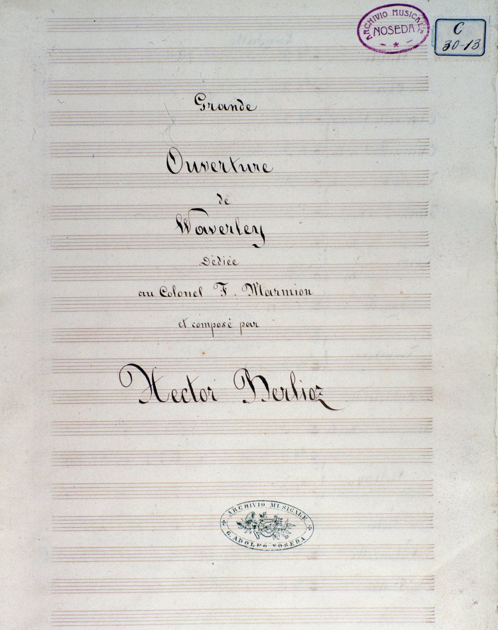 Première page de la partition musicale de Waverley opus 1, ouverture, par Hector Berlioz - Unknown artist