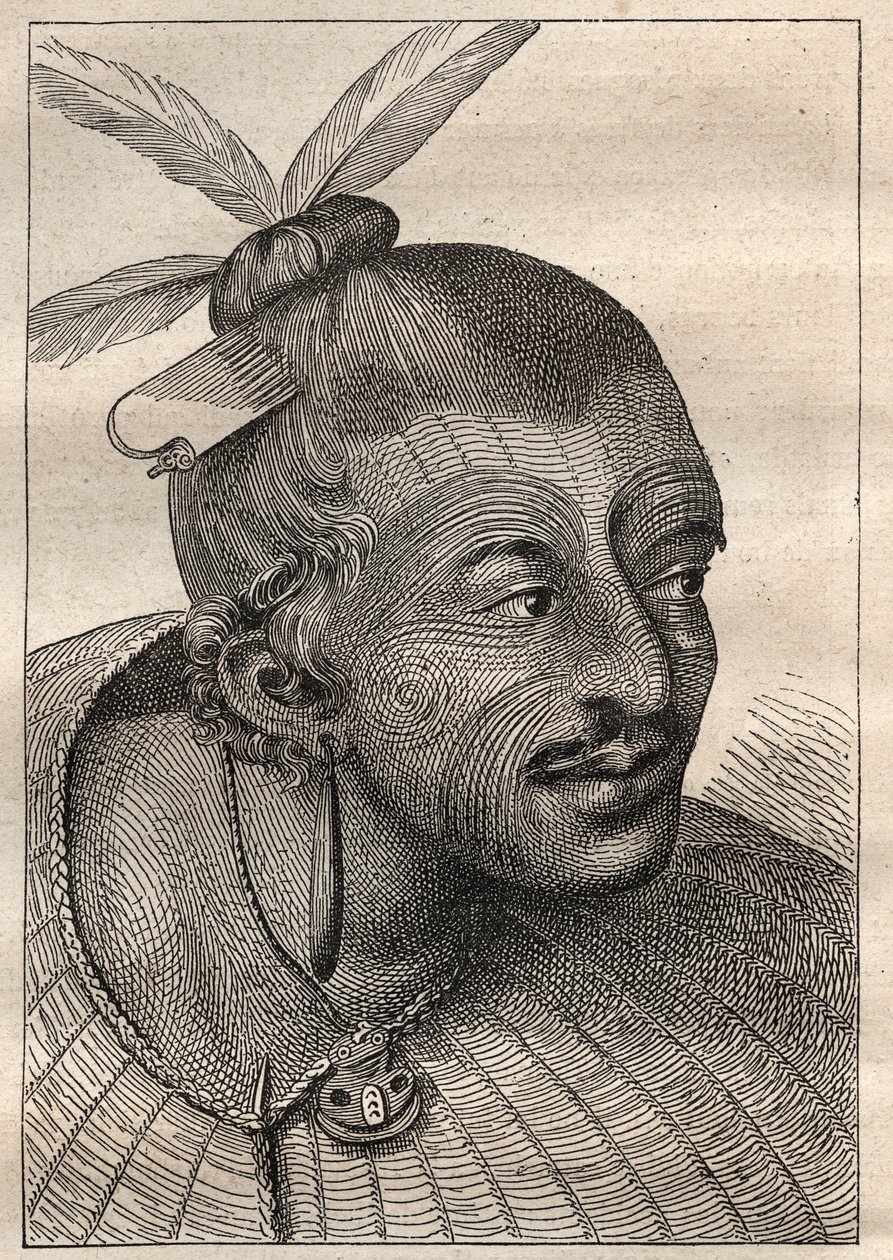Premier voyage (1768-1771) du capitaine James Cook (1728-1779) : tête tatouée d