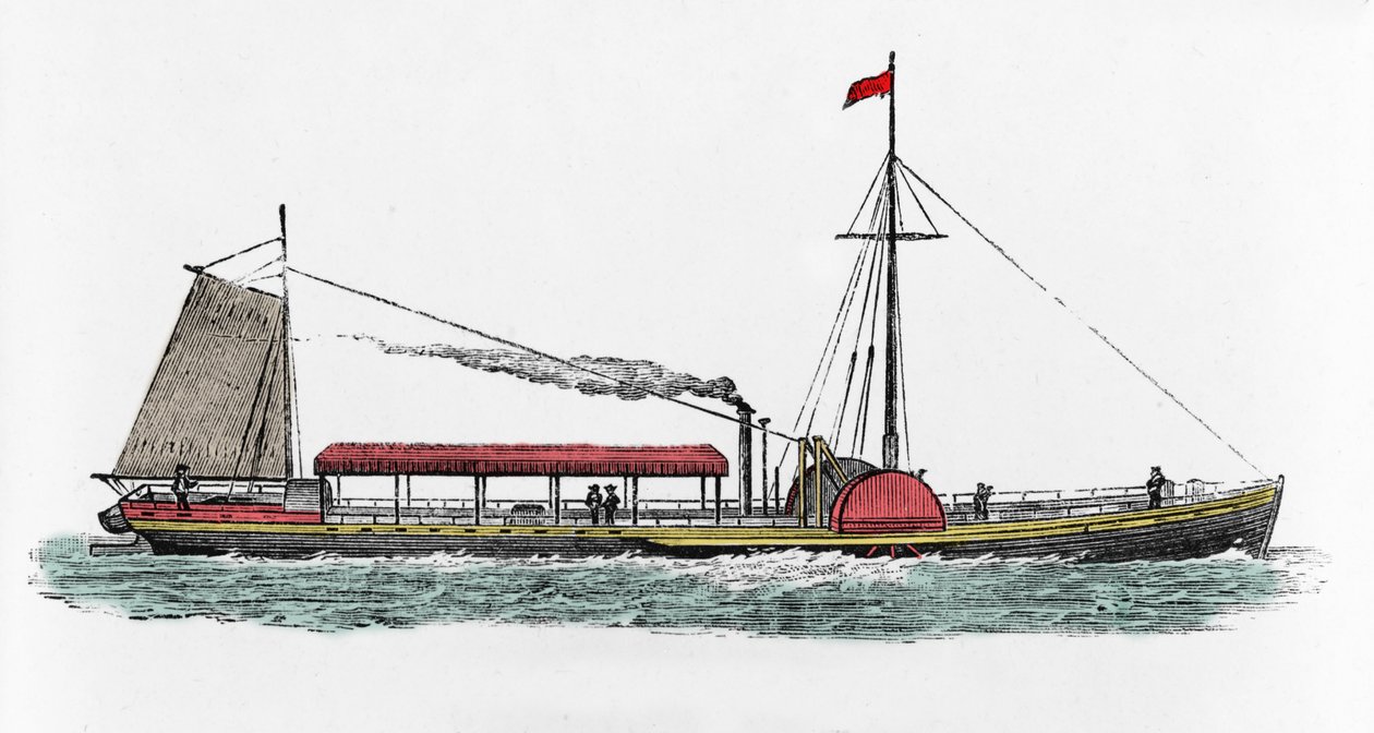 Premier voyage du bateau à vapeur « Clermont » par Robert Fulton (1765-1815), ingénieur américain sur le fleuve Hudson, USA - Unknown artist