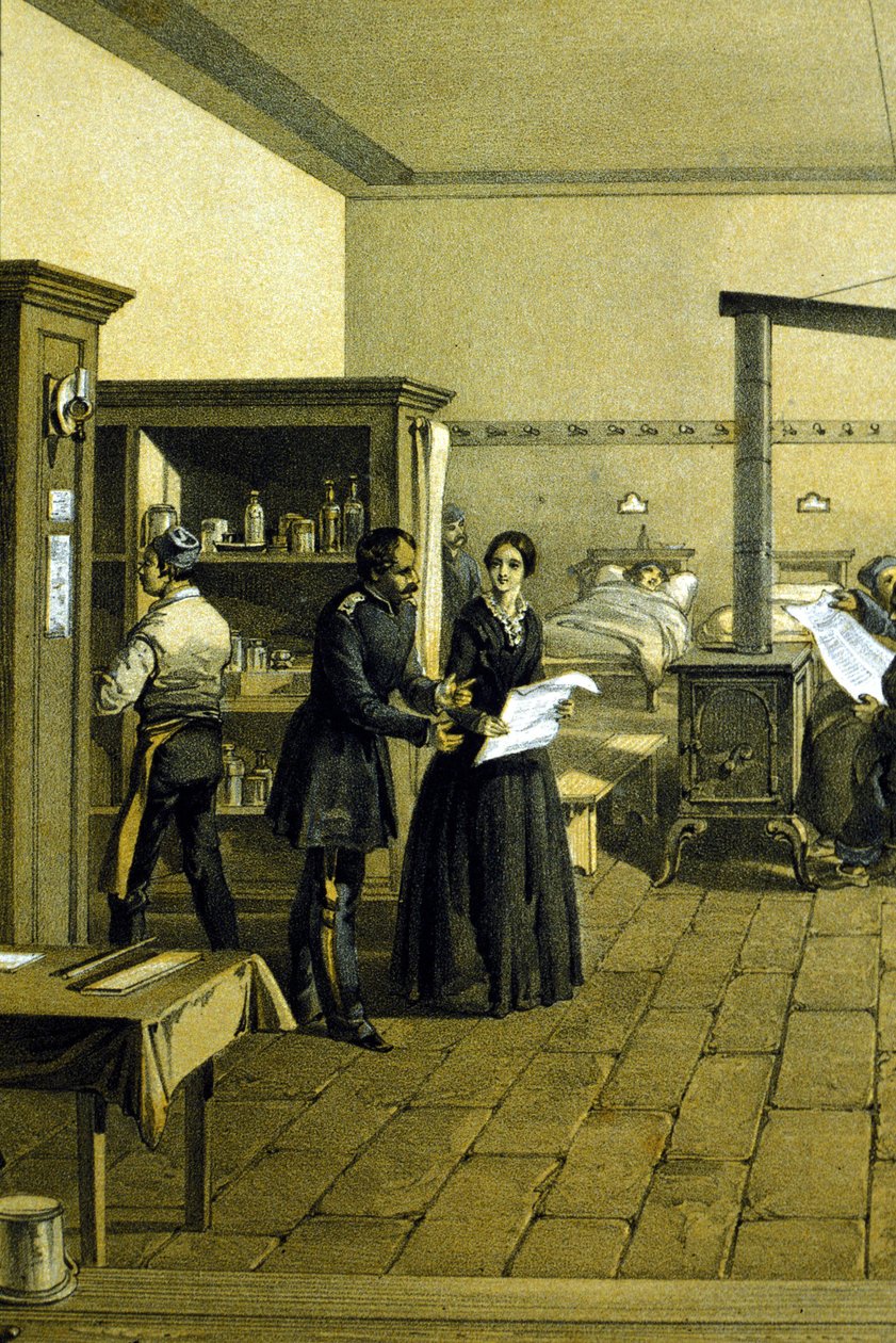 Florence Nightingale (1820 - 1910) dans un hôpital à Scutari en Turquie vers 1855 - (détail) - Unknown artist