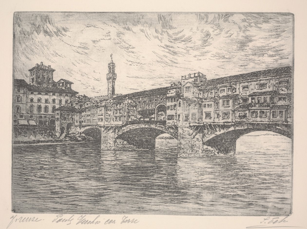 Florence, Ponte Vecchio avec tour - Unknown artist