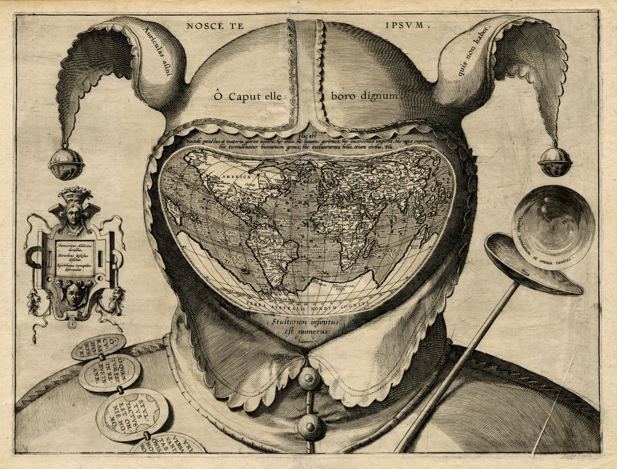 Carte du monde de la tête de fou, c.1587-c.1595 (gravure sur cuivre) - Unknown Artist