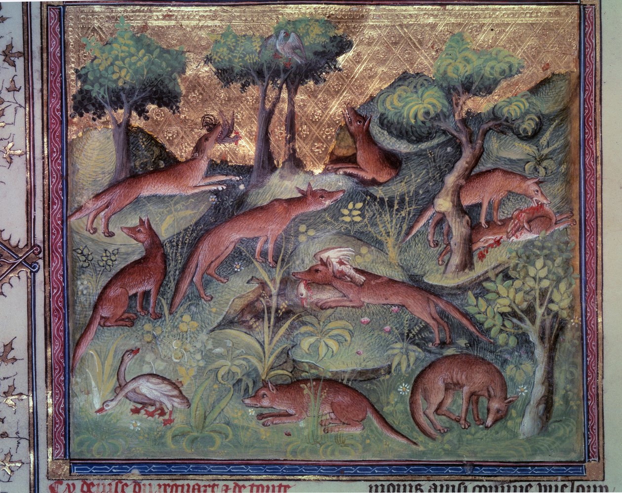 Chasse au renard. Miniature du manuscrit « Le livre de la chasse » (folio 34v) par Gaston Phébus (1331-1391) dit Gaston III Comte de Foix - Unknown artist