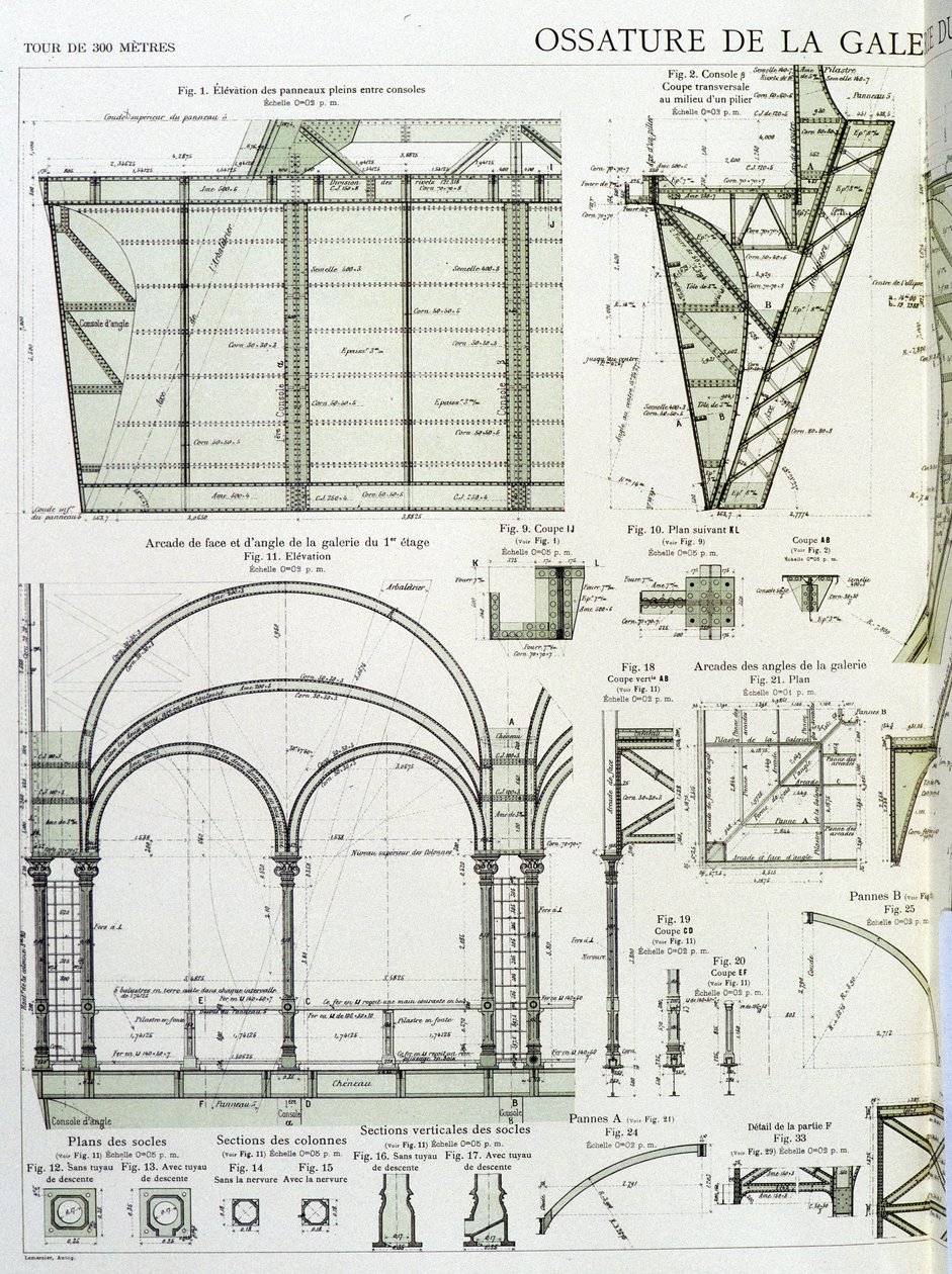 Cadre de la galerie au premier étage de la Tour Eiffel - dessin industriel - Unknown artist