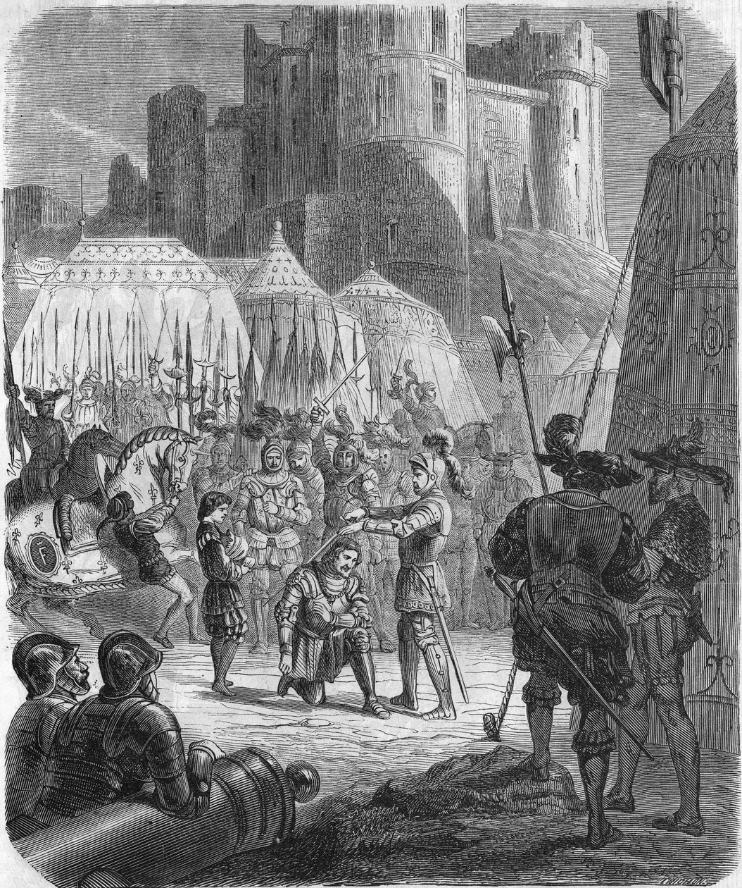 François Ier de France demandant à être adoubé par le Chevalier Bayard après la victoire à la bataille de Marignan, Italie - Unknown artist