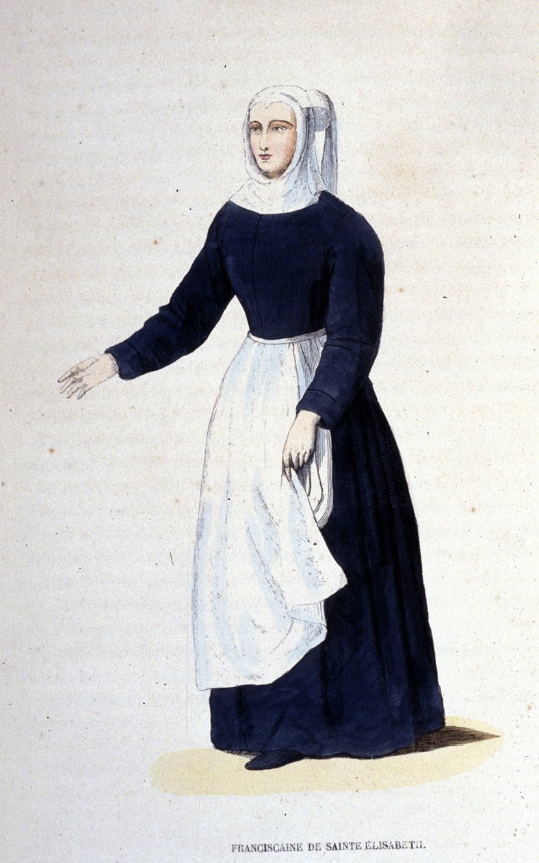 Religieuse franciscaine de Sainte-Élisabeth. Ordre fondé par Sainte-Élisabeth de Hongrie (1207 - 1231). Gravure du 19ème siècle - Unknown artist