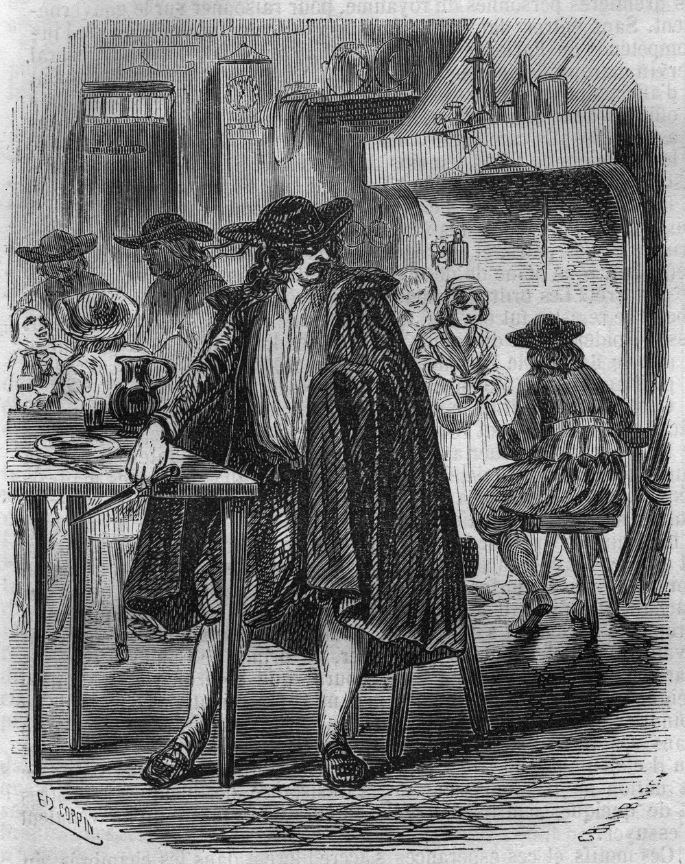 François Ravaillac (1578-1610) assassin du roi Henri IV volant dans une auberge le couteau avec lequel il doit frapper Henri IV - gravure du 19ème siècle - Unknown artist