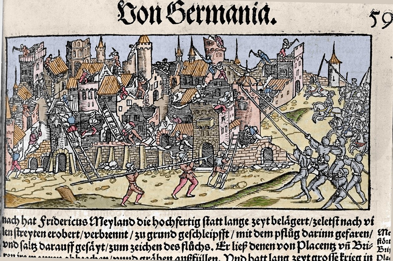 Frédéric Barberousse, empereur du Saint-Empire romain germanique, conquit et détruisit Milan en 1162. - Unknown artist