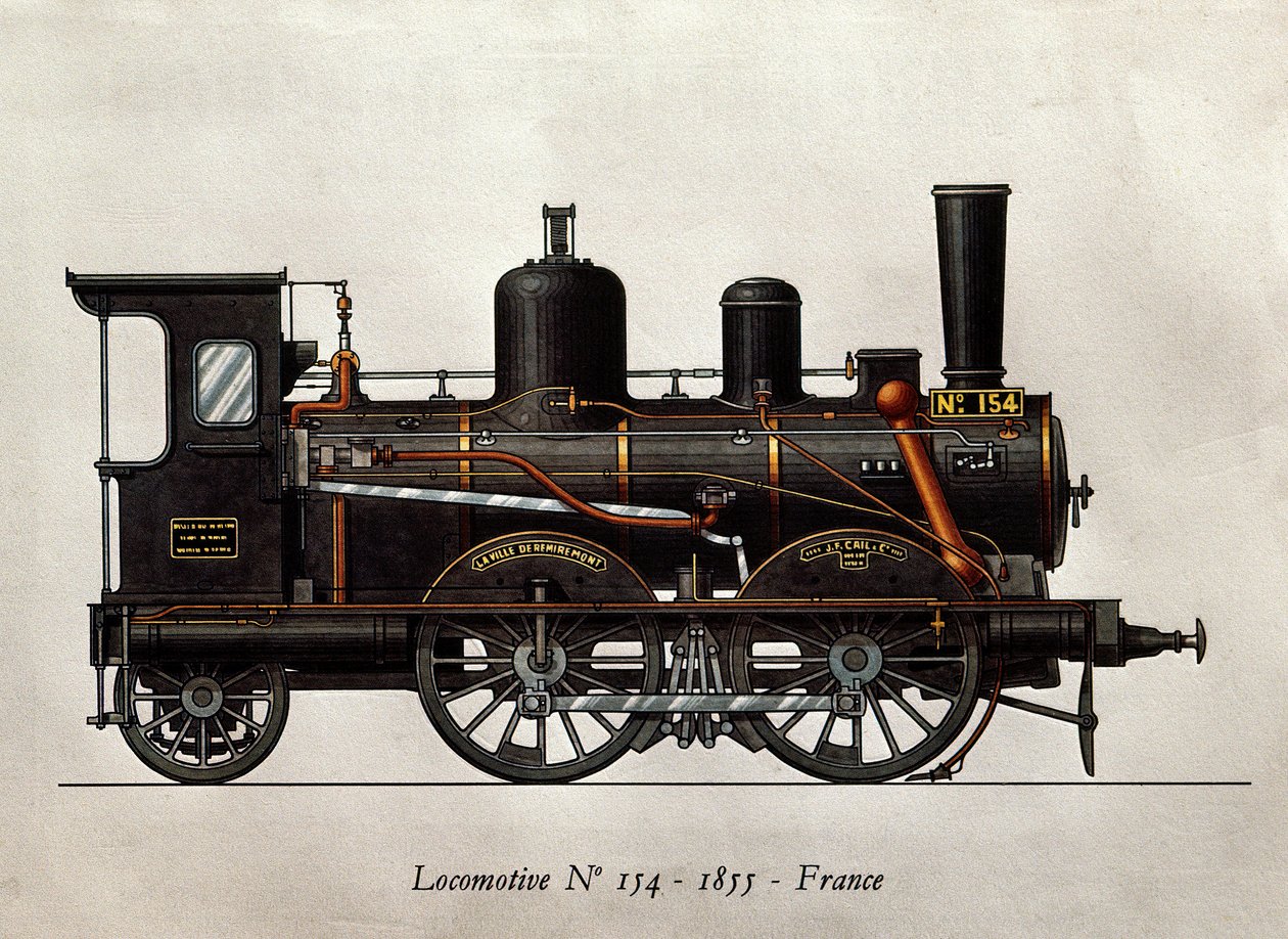 Train français : Locomotive Numéro 154 de 1855. Gravure. Paris, Arts décoratifs - Unknown artist