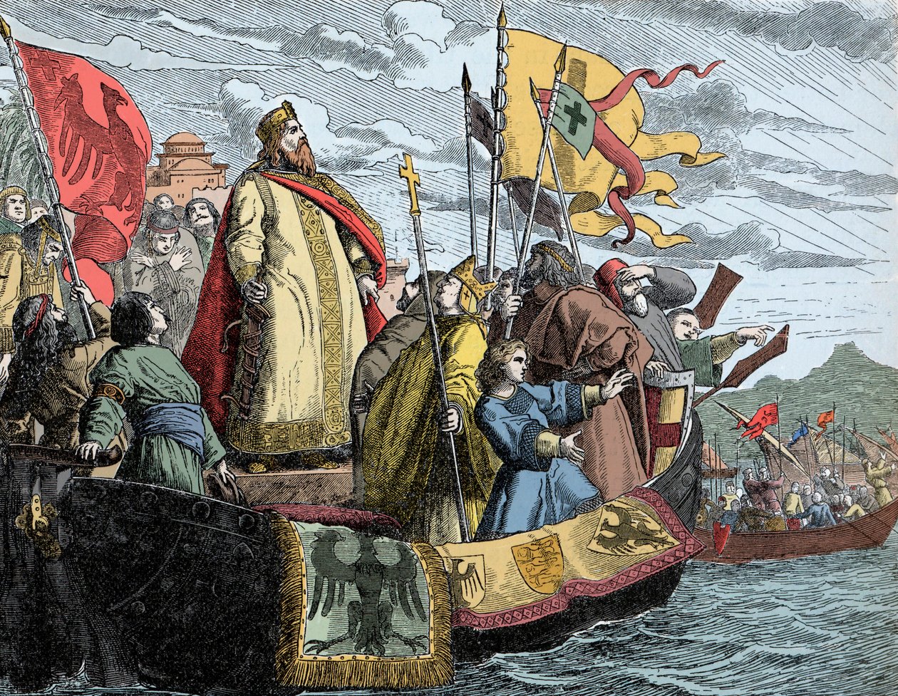 Frédéric traverse en Asie Mineure - Frédéric I dit Frédéric Barberousse (1122/25-1190) (Frédéric I de Hohenstaufen) pendant la 3e croisade (1189). - Unknown artist