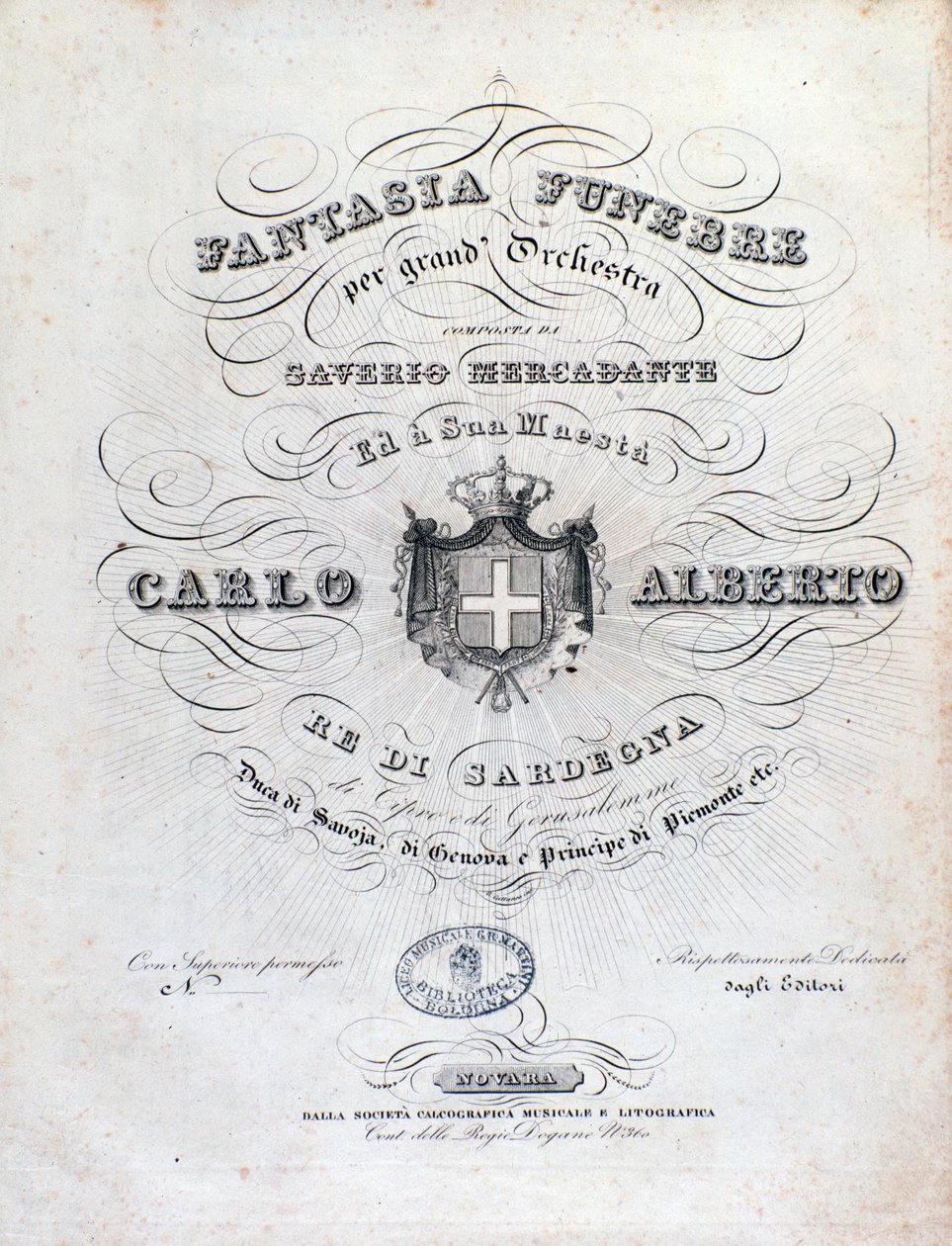 Frontispice pour Fantasia funebre, œuvre orchestrale de Mercadante - Unknown artist