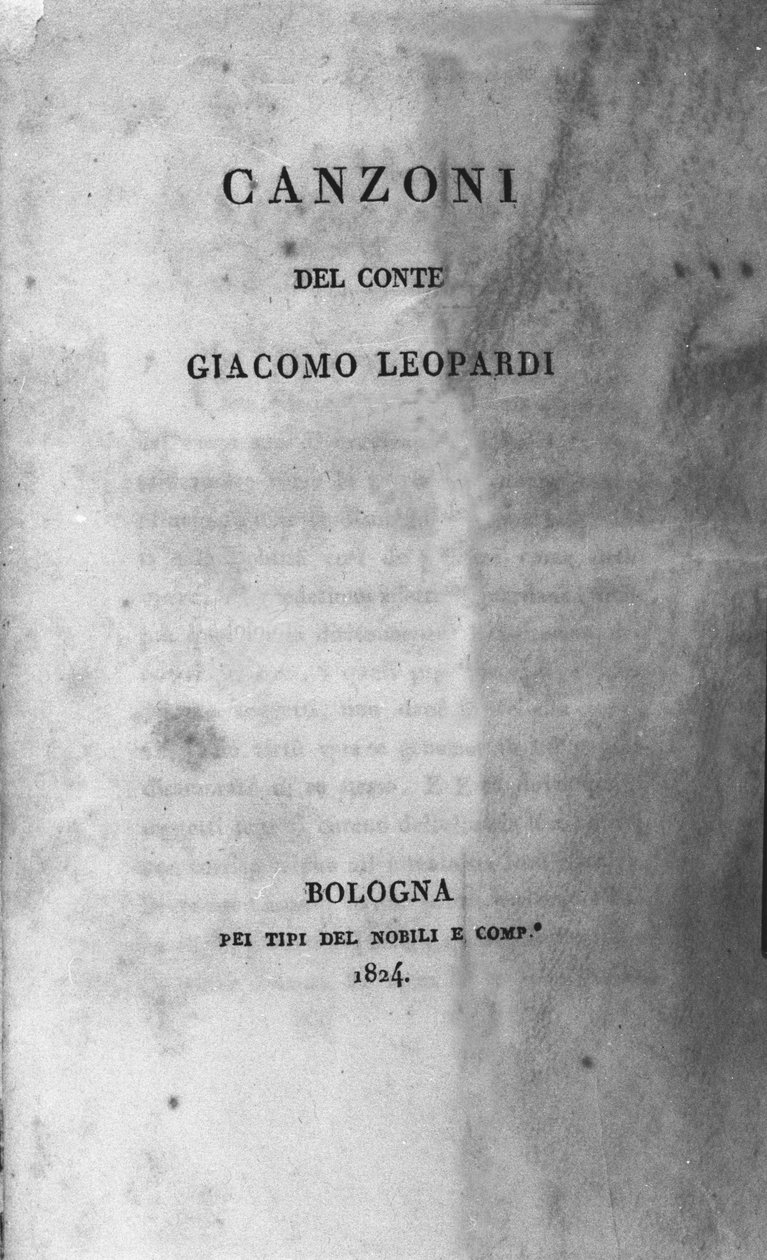Frontispice de « Canzoni » (Chants) par le poète italien Giacomo Leopardi (1798 - 1837) 1824 - Unknown artist
