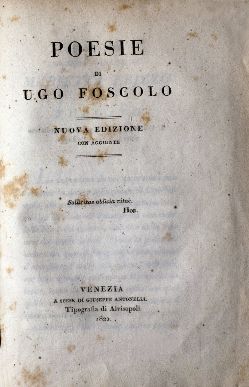 Frontispice de « Poésie » par le poète et dramaturge italien Ugo Foscolo (1778-1827) 1822 - Unknown artist