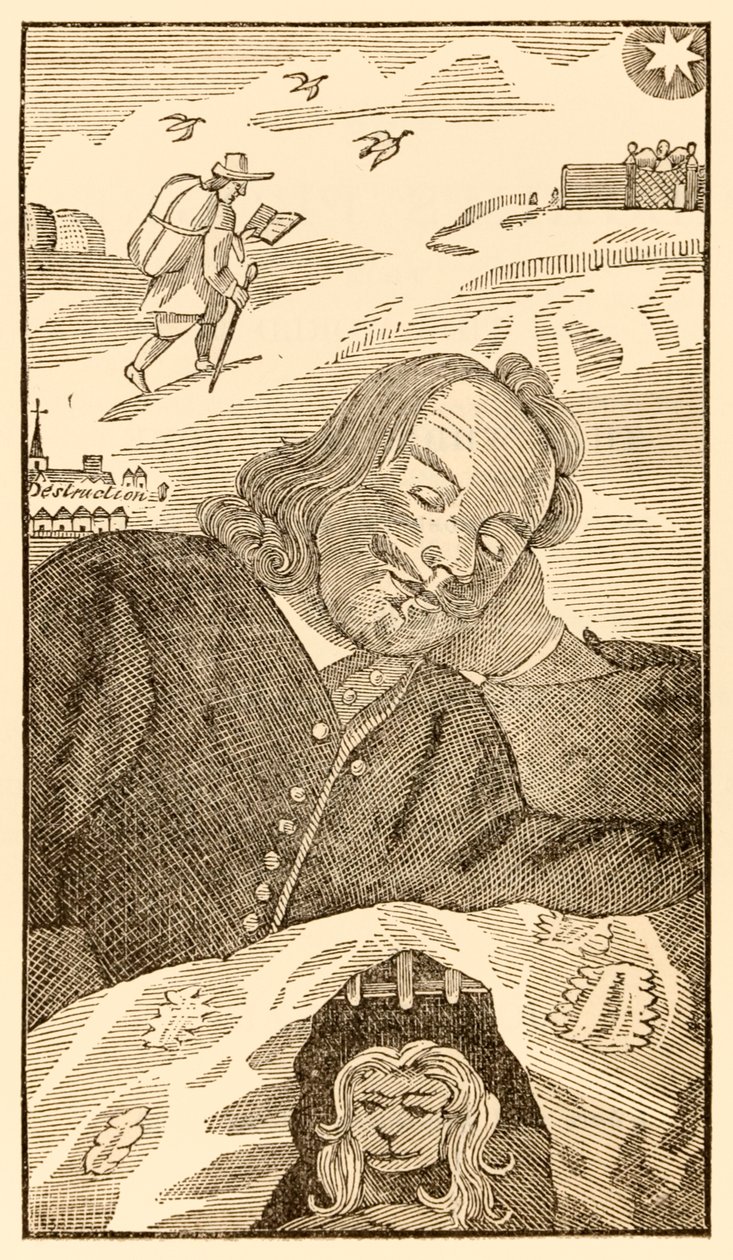 Frontispice de The Pilgrims Progress From This World, To That Which Is To Come par John Bunyan (1628-1688) montrant l