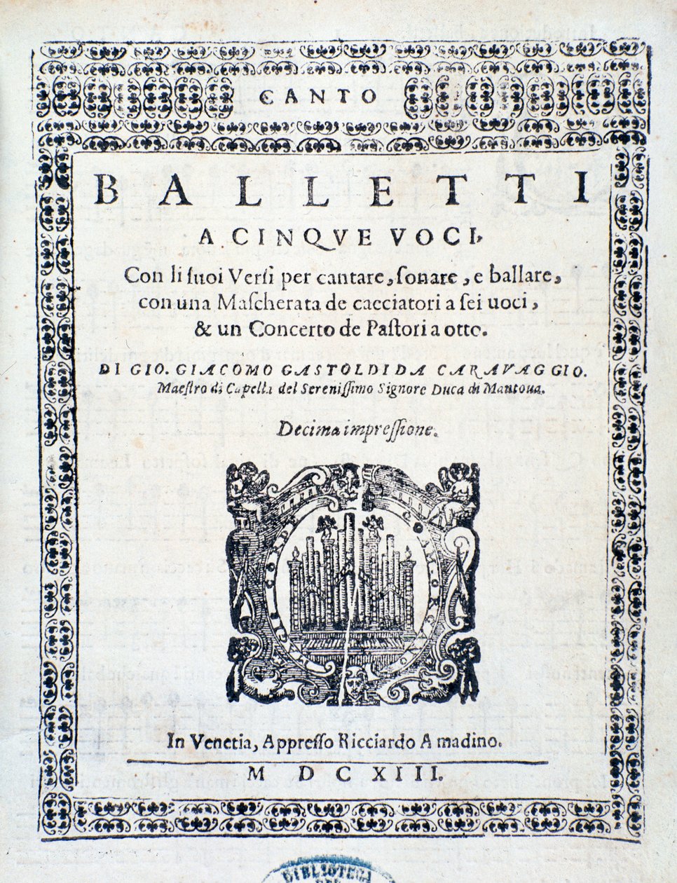 Frontispice de Balletti pour cinq voix par Giovanni Giacomo Gastoldi - Unknown artist