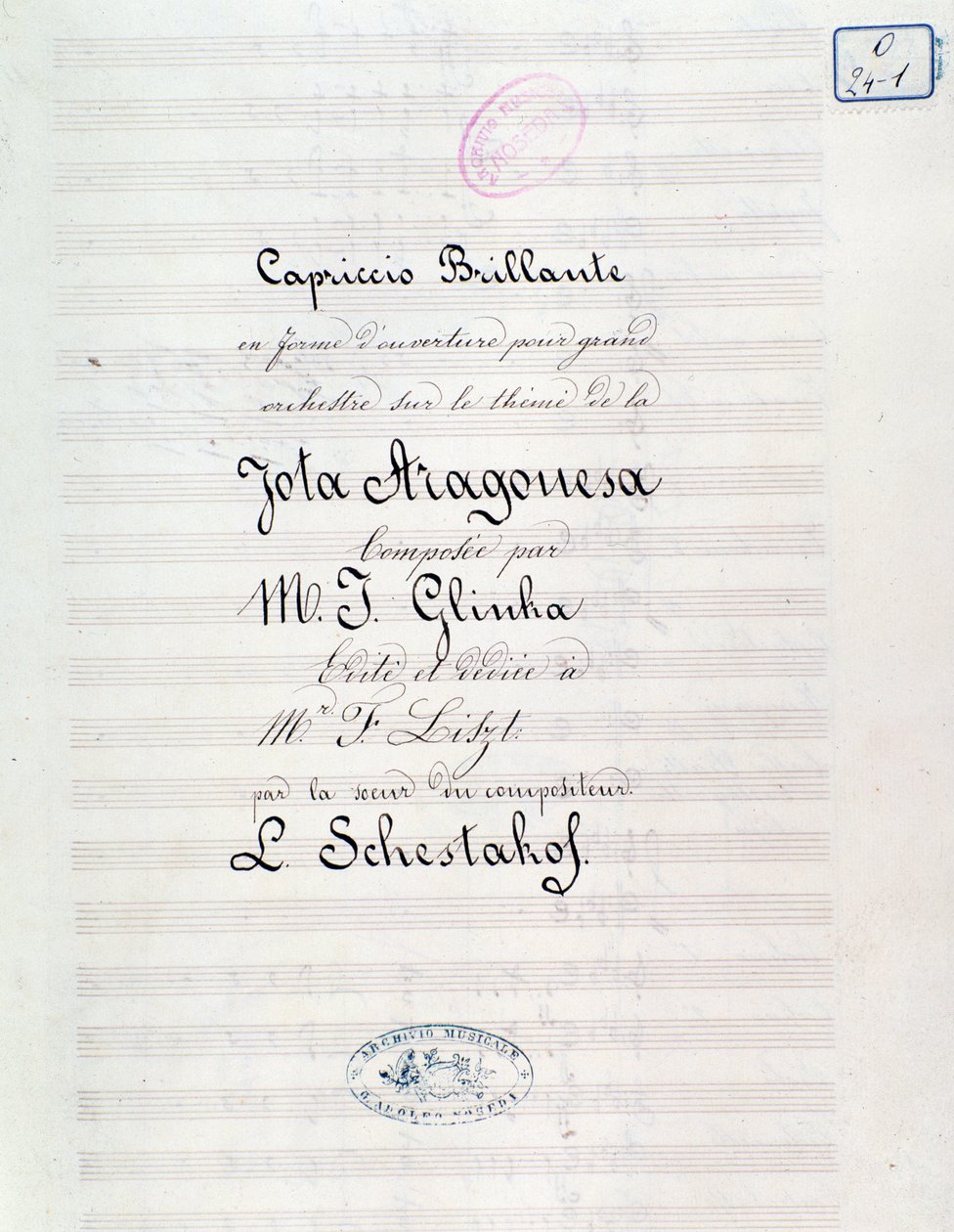 Frontispice de Capriccio brillant sur le thème de Jota Aragonese (ouverture espagnole n°1) par Mikhail Glinka - Unknown artist