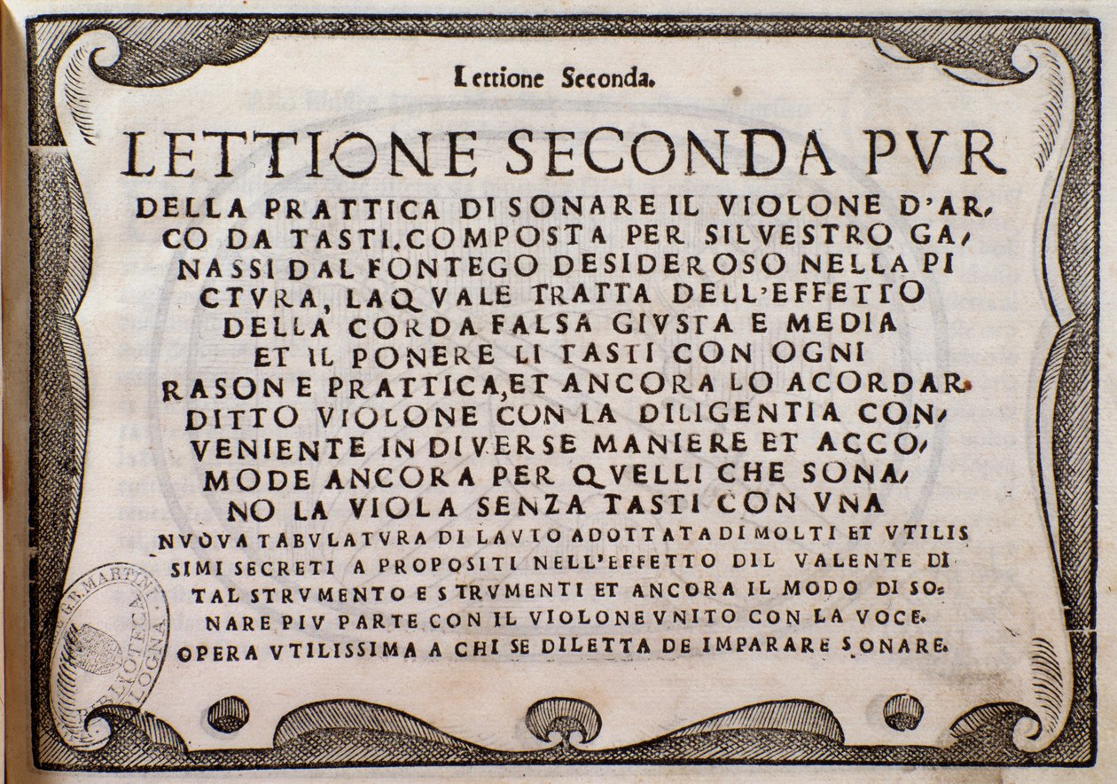 Frontispice de Lettione Seconda par Silvestro Ganassi dal Fontego - Unknown artist