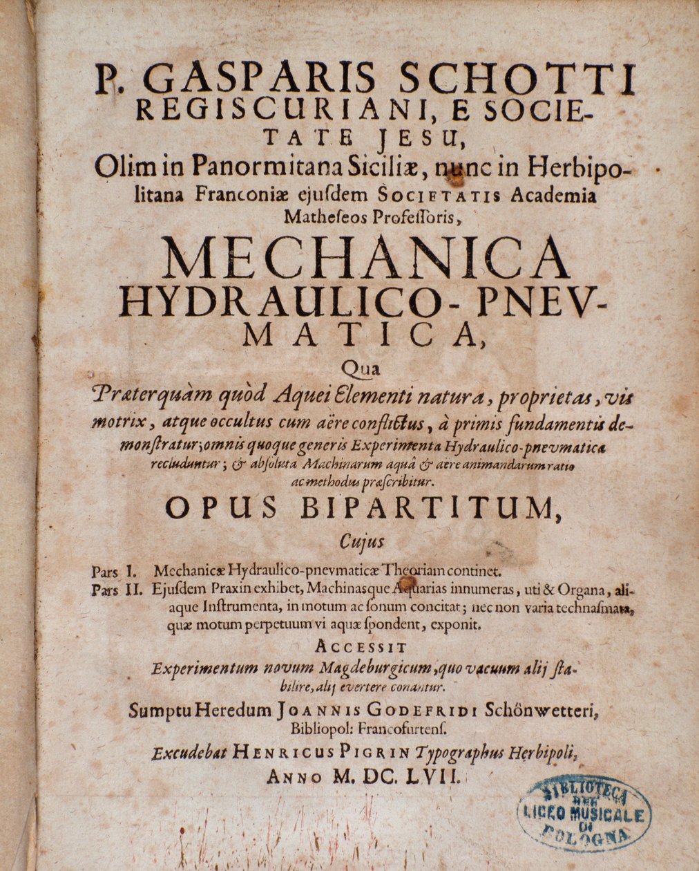 Frontispice de Mechanica Hydraulico Pneumatica par Gaspar Schott - Unknown artist