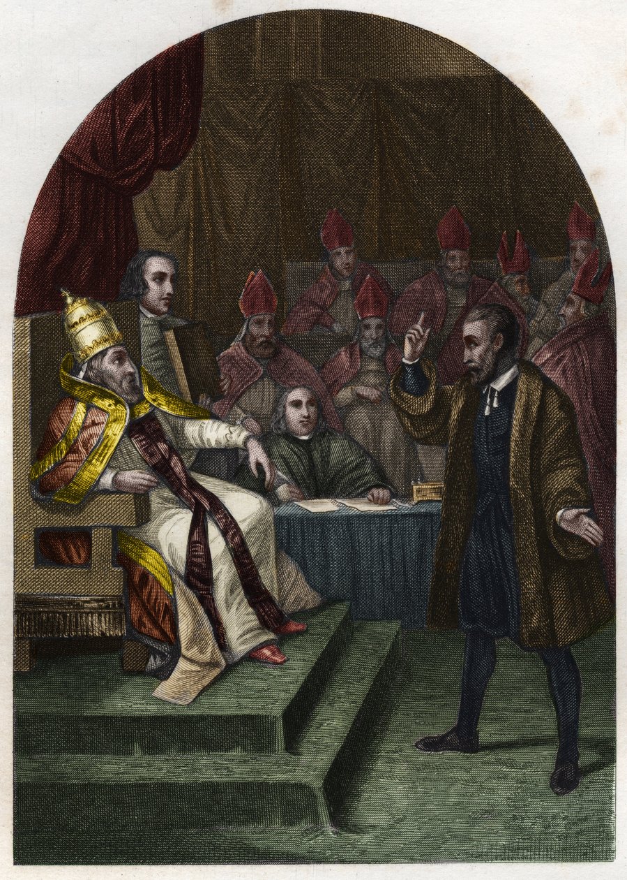 Galilée (ou Galileo Galilei) devant le pape Urbain VIII en 1633. Gravure de 1842 dans « Histoire des papes » par Maurice Lachatre. Collection privée. - Unknown artist
