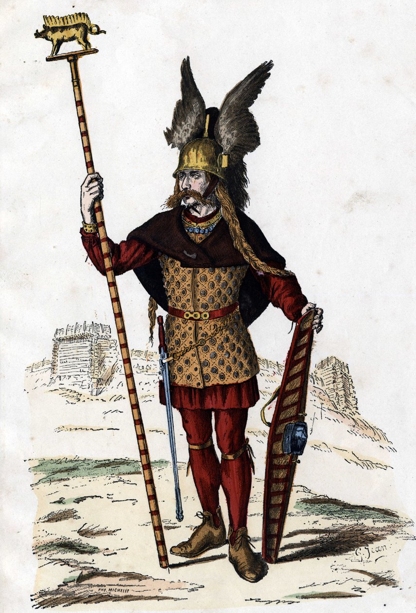 Chef gaulois portant le signe de la guerre - dans « Les Costumes civils et militaires des Français à travers les siècles Paris F. Roy 1882 » - Unknown artist