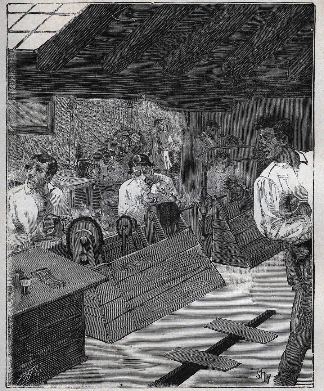 Dorure galvanique : raclage des bijoux en or avec un racloir-boesse. Gravure de 1885 dans "Les arts et métiers illustrés" par Adolphe Bitard. - Unknown artist