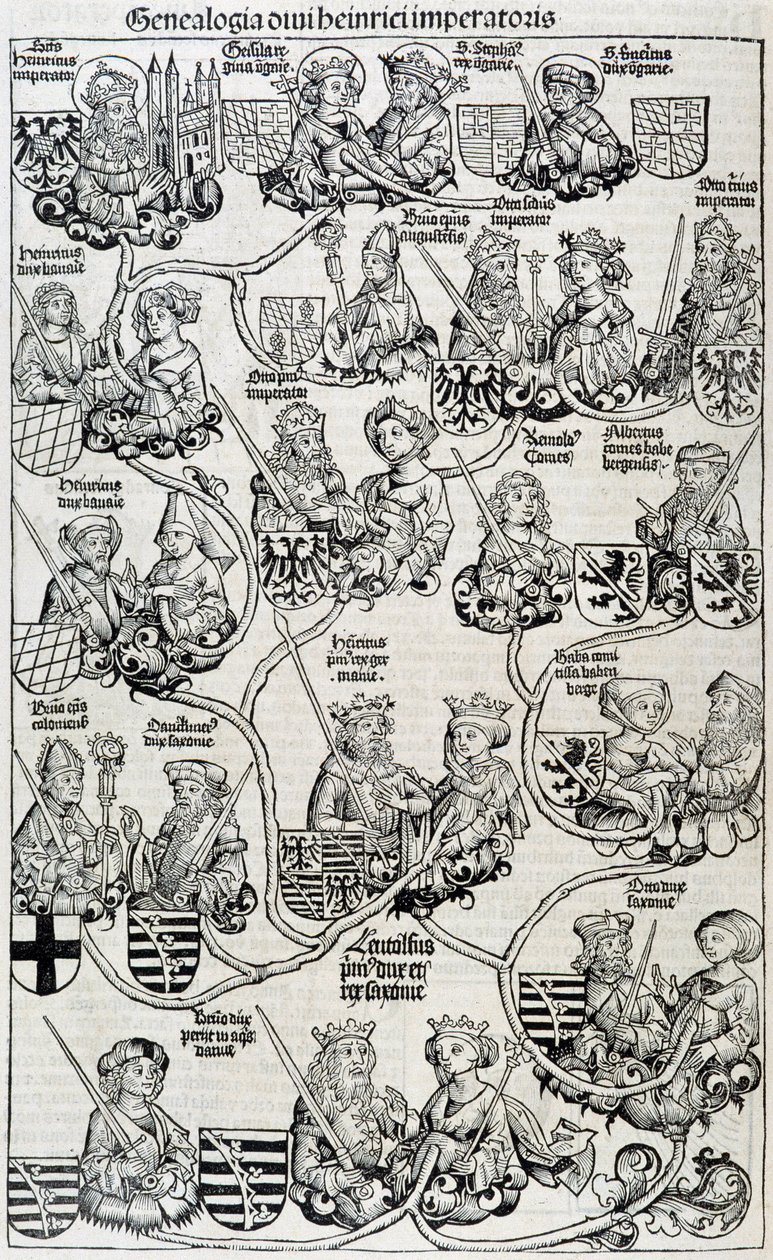 Arbre généalogique - chroniques de Nuremberg vers 1593. - Unknown artist