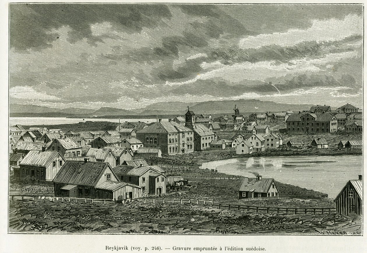 Vue générale de Reykjavik. Gravure pour illustrer l