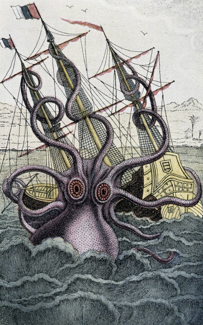 Poulpe géant (Kraken) attaquant un navire - d