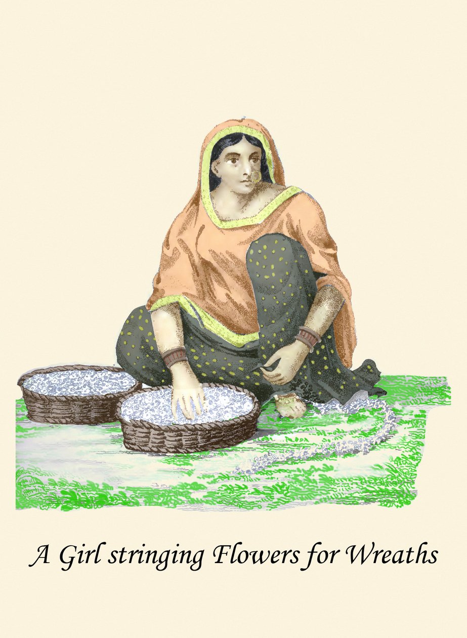 Fille enfilant des fleurs pour une couronne - Unknown Artist
