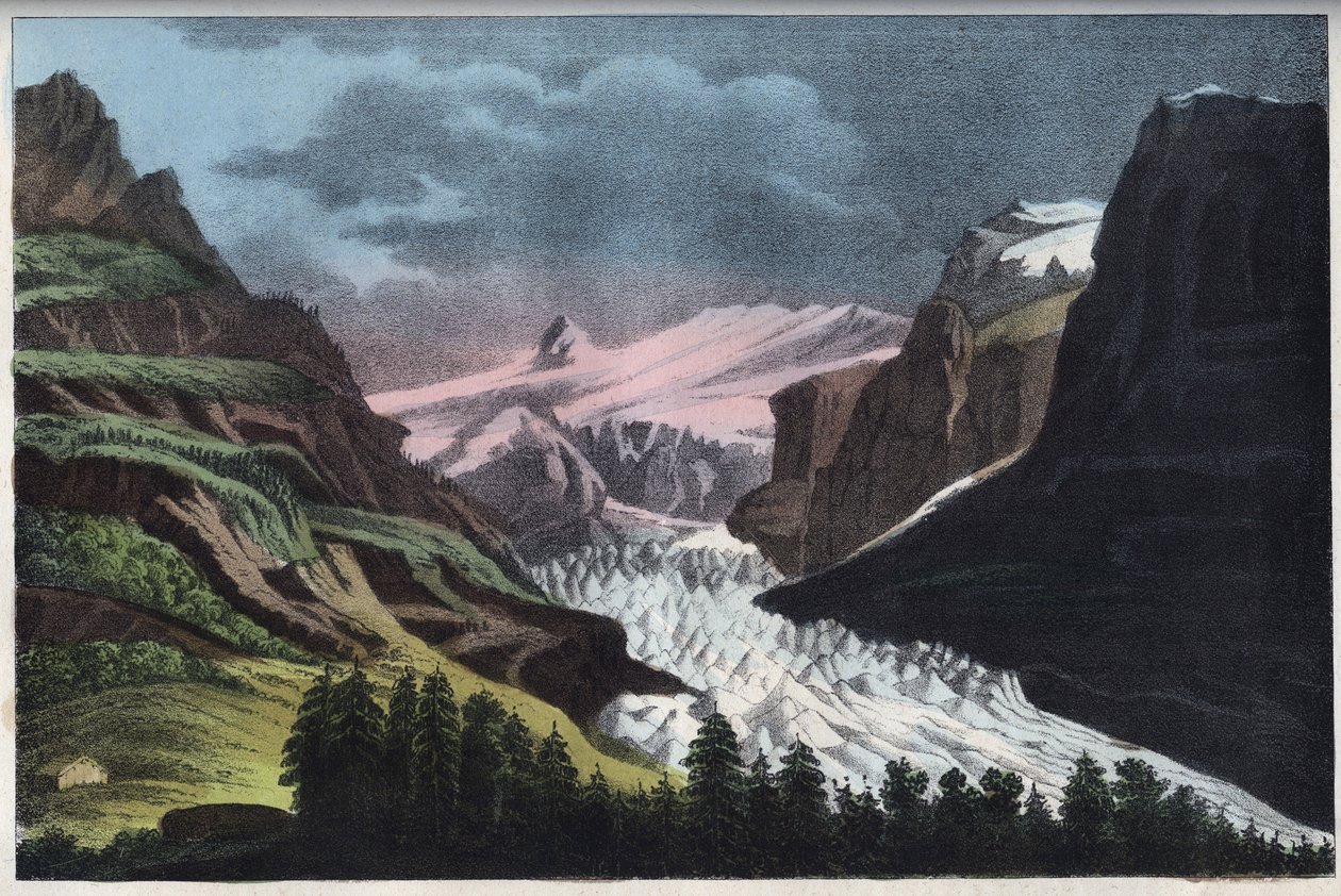 Glacier de Grindelwald en Suisse - Suisse, glacier de Grindelwald au 19ème siècle - gravure de "Usi e Costumi di Tutti i Popoli dell