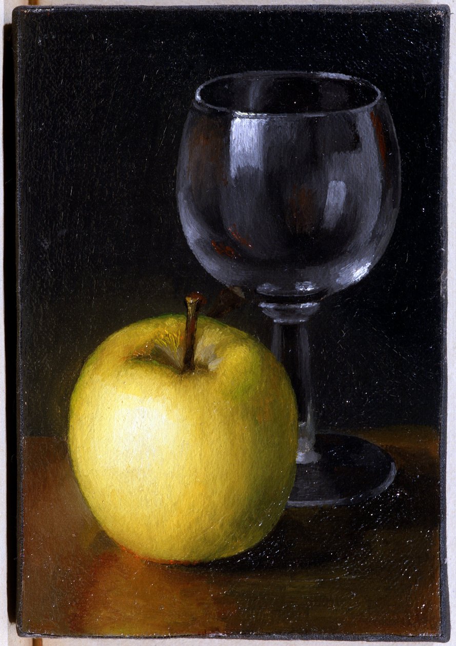 Verre et pomme jaune - Unknown artist