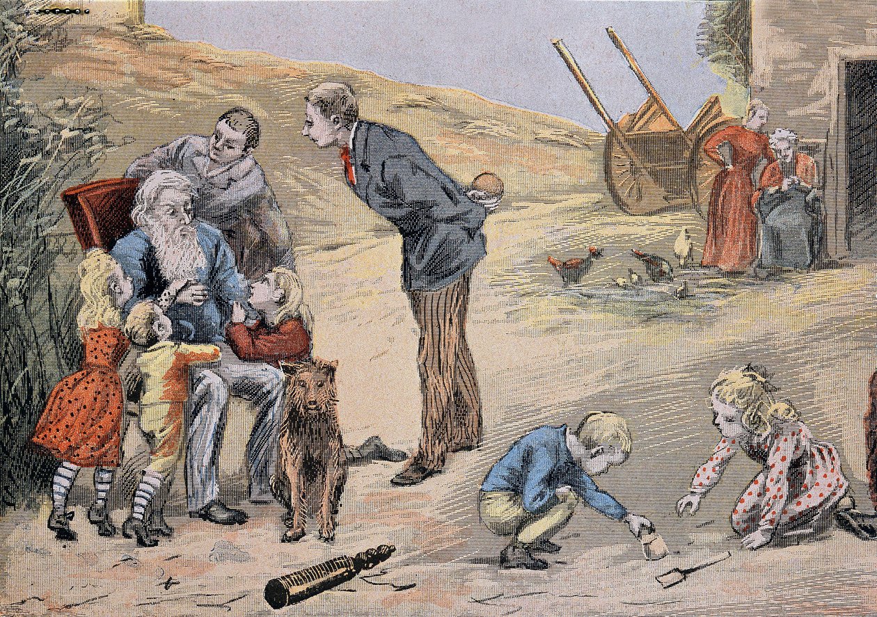 Grand-père expliquant le catéchisme aux enfants. Dans "Grand album en couleur pour l