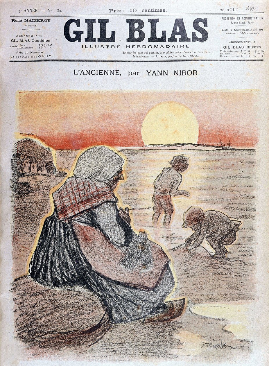 Grand-mère et enfants au coucher du soleil, "Gil Blas" 20 août - Unknown artist