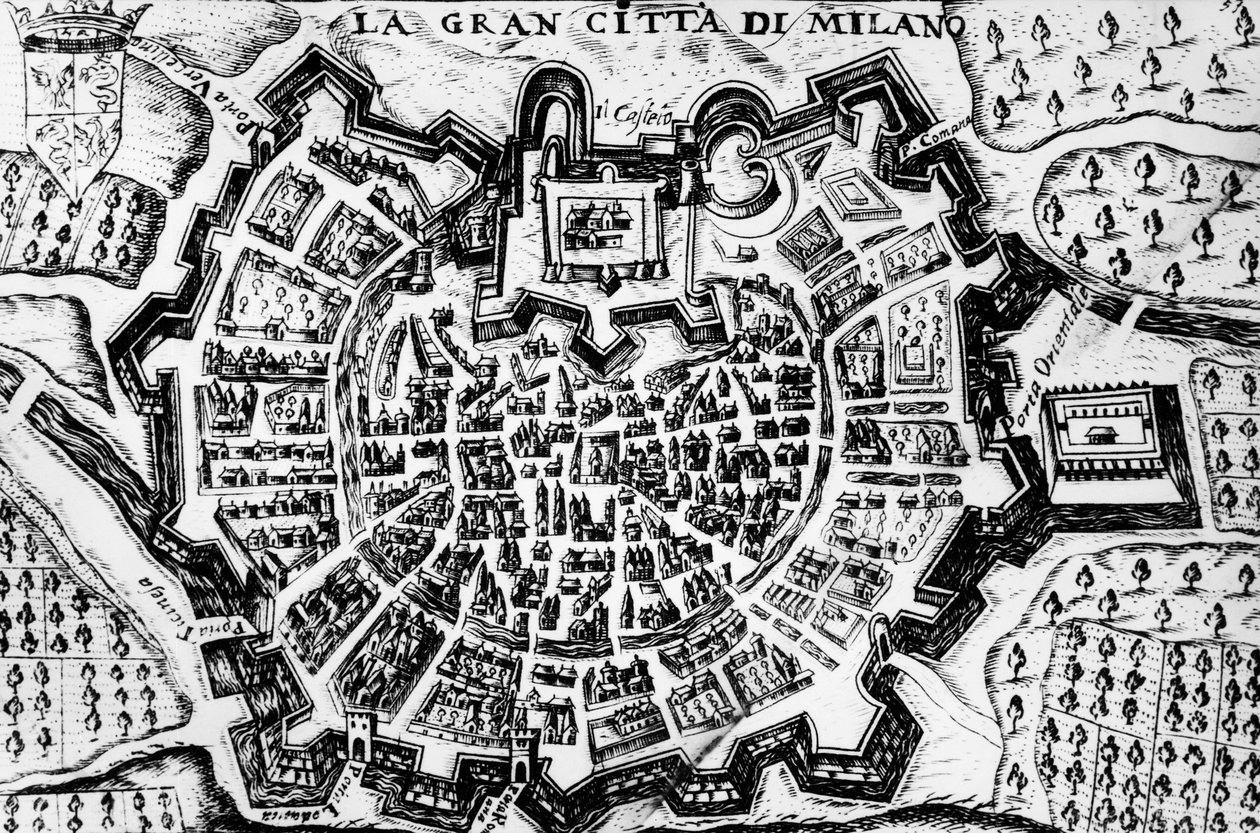 Grande ville de Milan, gravure de la carte de Milan, Italie - Unknown artist