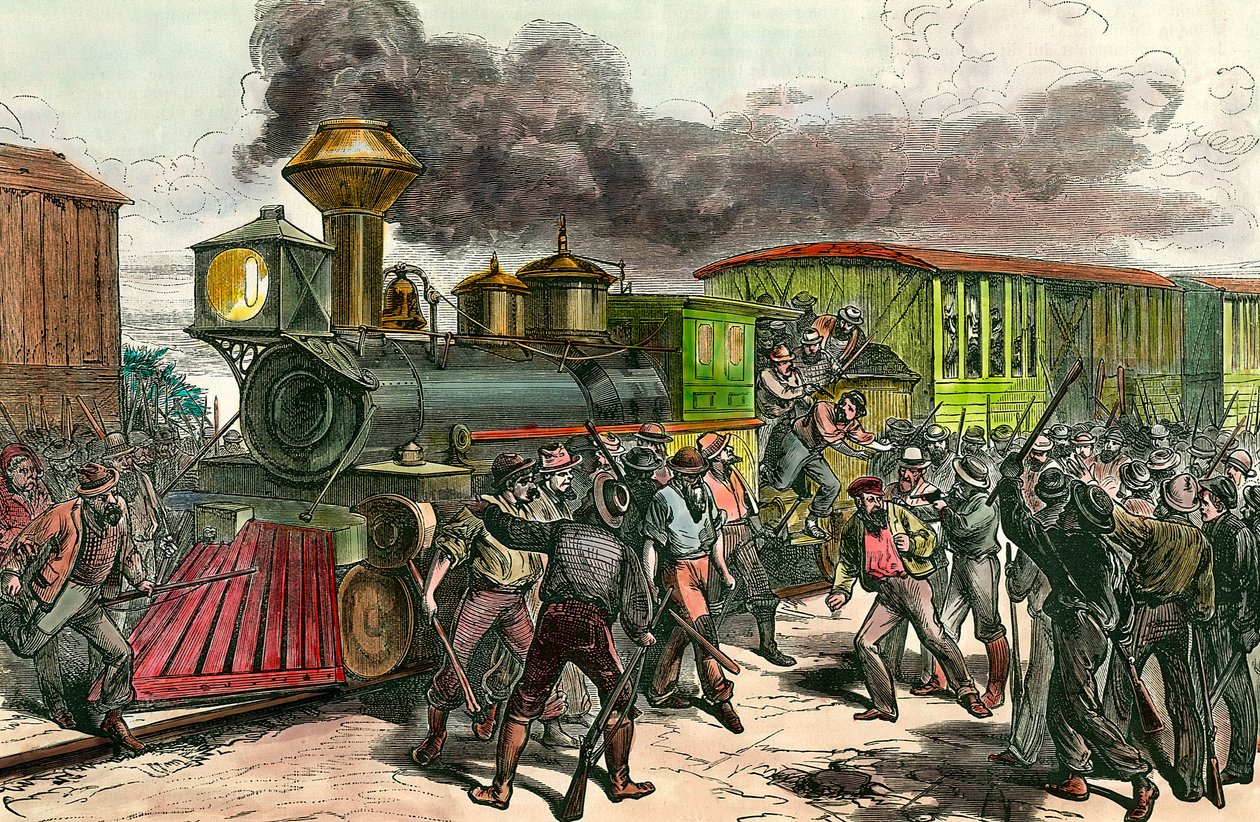 Grève sur la ligne de chemin de fer reliant Baltimore, Ohio. Les ouvriers chassent les conducteurs et les ingénieurs d