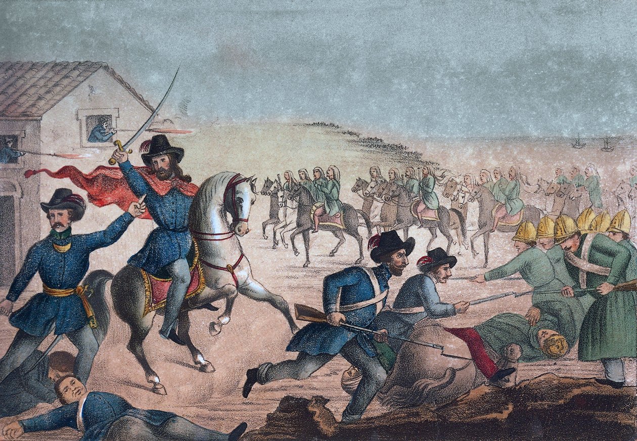 Guerra Grande : Garibaldi à la bataille de San Antonio, 8 février 1846 - Uruguay - Unknown artist