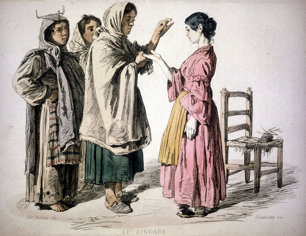 Gitane lisant dans la main - dans "Coutume du Royaume de Naples", De Bourcard - Unknown artist