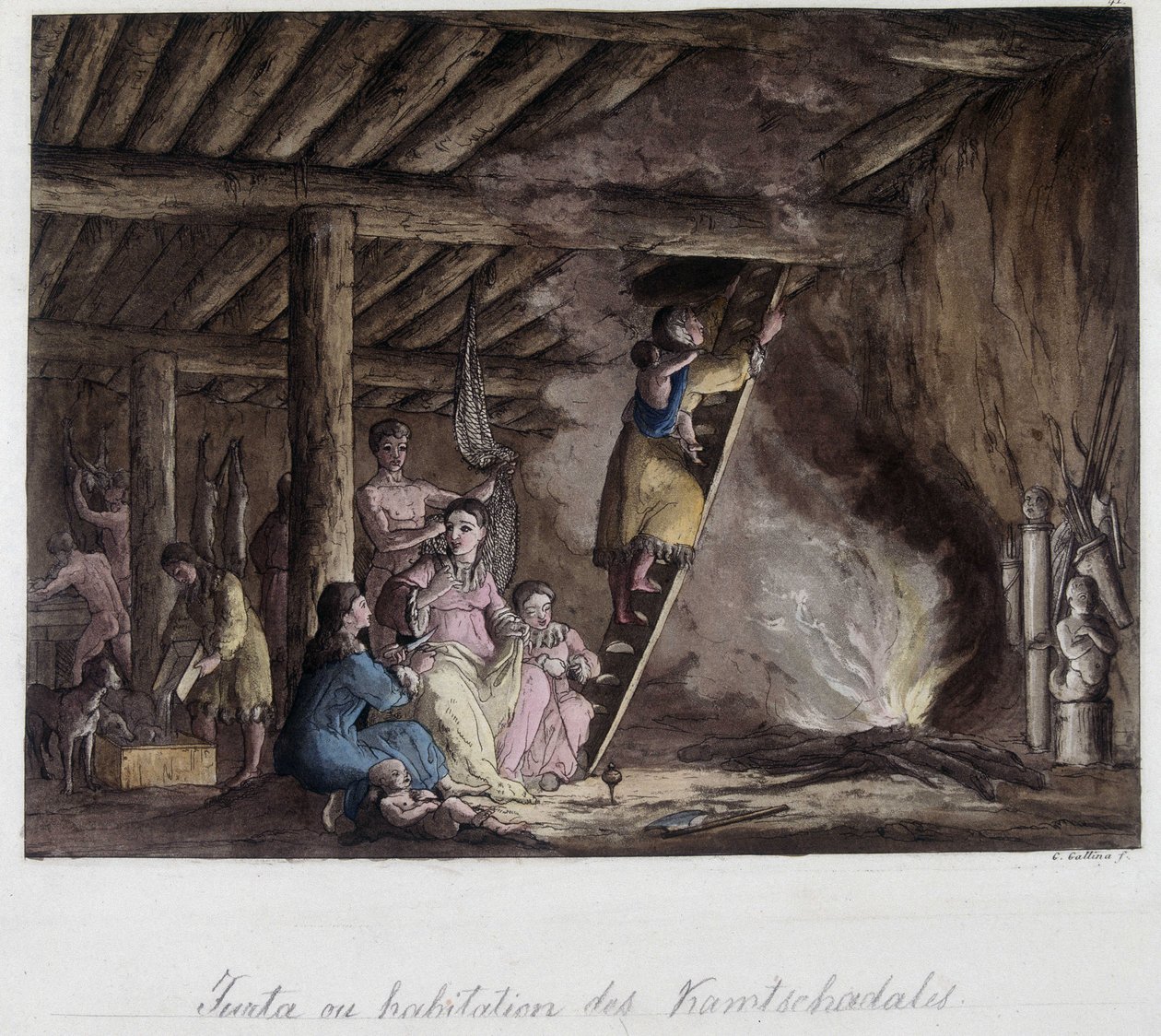 Habitation des Kamtchadales, Sibérie. Dans « Le costume ancien et moderne » - Unknown artist