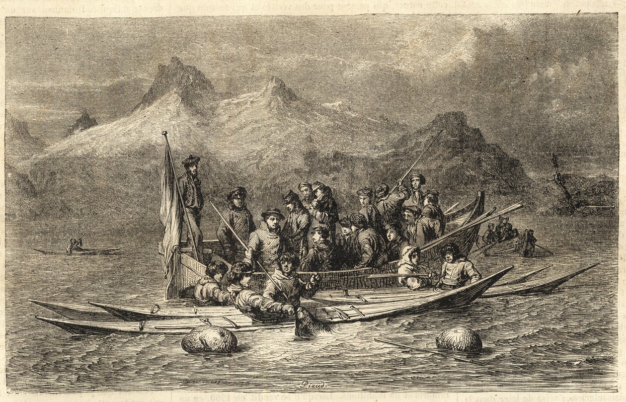 Chasse au phoque au Groenland - Gravure de "L